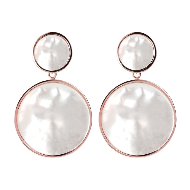 Simple & elegant  Mother of Pearl Drop Earrings  Made in Milan by Bronzallure, finished in their patented 18K Golden Rose' plating. 
Posts. Length 1 3/4", Width 1 1/8".  More stylish and updated than the classic Pearl post, but just as versatile.
