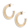 These two tone, laser cut, hoop Earrings will go with anything. The hoops are alternating White & Yellow Gold plated Sterling Silver. By Frederic Duclos. Posts 1 3/8" diameter