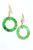 Limited Edition Designer Drop Earring by JJewels. Oriental thene - these Chandelier Earrings feature a large White Baroque Pearl holding a Green Jade ring with Golden Oriental Letters. The connector ring between the two has pave White Diamonds