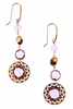 The warmth of the Italian Rose Gold enhances the beauty of the Purple Amethyst. These designer Drop Earrings have style with three cuts of the Gemstones growing in importance & illumination. Bezel set & Halo set, they simply radiate. Madein Italy by Zocca