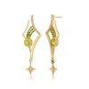 Taking inspiration from the heaven's, Martha Seely's "Antares" Earrings feature 2  7mm Peridot Gemstones, 28 1.5mm Diamonds & 30 1mm Tsavorite (Green) Garnets. Uniquely stunning. 14k Yellow Gold. Length 2", Width 3/4". Posts. Shooting Star Collection.