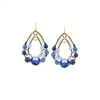 these large, oval Hoop Pearl Earrings have a light  open look, but make a bold statement. They feature a medley of Blue Gemstones in various shapes and sizes, Lapis, Agate, that blend harmoniously. On a framework of Murano Glass Beads. Posts