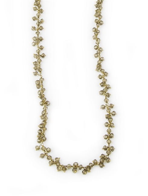 Long Smokey Quartz Gemstone Necklace, 14K Gold