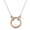 "Infinity" Ring Necklace by Frederic Duclos  holds 3 Rings, laser cut, two in White Sterling & one in Rose Gold Plated. You have to love the simplicity of this Sterling Silver Pendant. Pendant 3/4" diameter. Chain 17" to 19" adjustable.