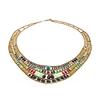 beautiful Art-to-Wear Statement Bib Necklace by Ziio. Done in Carnelian, Chrysoprase, Lapis, Zircon & Blue Agate Gemstones with Hematite & Murano Glass Beads. Beaded on Stainless Steel wire. 925 Sterling Silver Button Closure