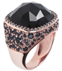 Stunning checkerboard Black Onyx Gemstone Ring by Bronzallure. The faceted Gemstone is framed by a pave of Blue Cubic Zirconia. The Band is inlaid with Black Onyx & Blue CZ.  Made in Italy, finished in a Golden Rose' 18k plating. Size 7
7/8" Square