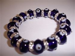 Dark Blue Clear Glass Elastic Bracelet regular size