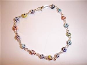 17 Multicolor eye thin Silver Bracelet 7.5"