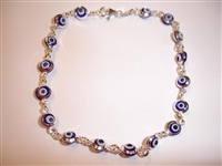 17 Dark Blue eye thin Silver Bracelet 7.5"