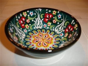 Ceramic Handpainted Bowl (10cm diameter) Intricate Dark Green