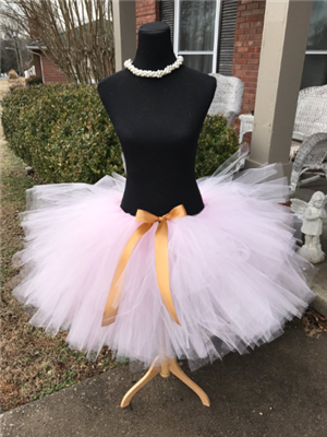 light pink dual length tutu with gold satin bow