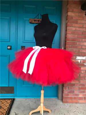 red dual length tutu with white bow