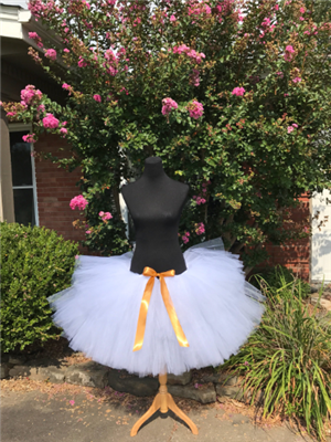 white dual length tutu with gold satin bow