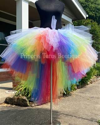 Bright rainbow with white overlay hi lo tutu