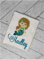 Mermaid girl with turquoise blue accent shirt with personalization