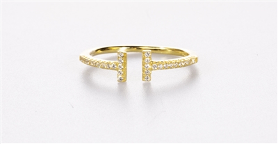 Gold Over Silver Double Bar Ring. 925 Sterling CZ.