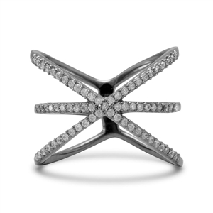 Ruthenium Plated Triple Row Criss Cross Ring