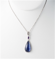 Blue Quartz Necklace with CZ Accent Stones