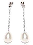 White Freshwater Pearl Long Drop Earrings