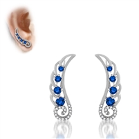 .925 Sterling Silver Blue & White CZ Ear Crawlers