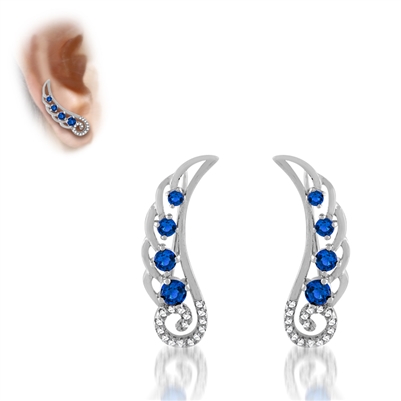 .925 Sterling Silver Blue & White CZ Ear Crawlers