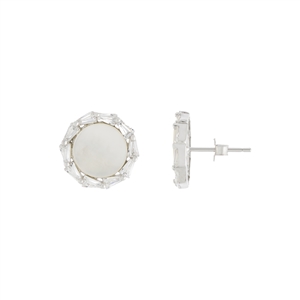 Round Mother of Pearl and CZ Earrings