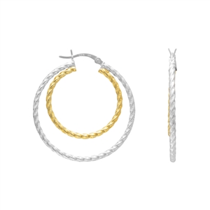 Two Tone Diamond Cut Hoop Earrings