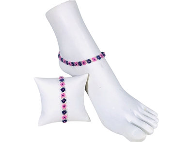Anklet - Flower Chain Pink/Lilac/Silver