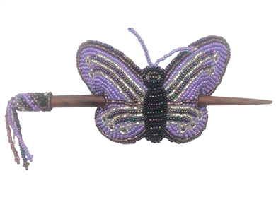 Barrette-Butterfly w/ wood rod Pink, Grape Silver