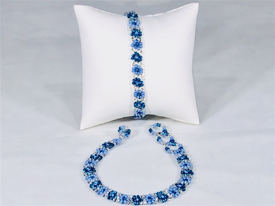 Bracelet - Flower Chain Periwinkle Blue/Aqua/Silver