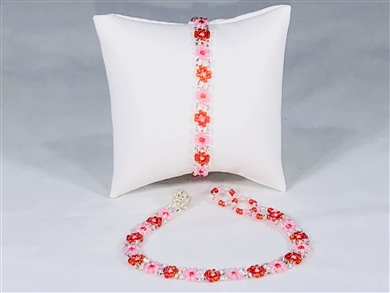 Bracelet - Flower Chain Orange/Pink/Silver