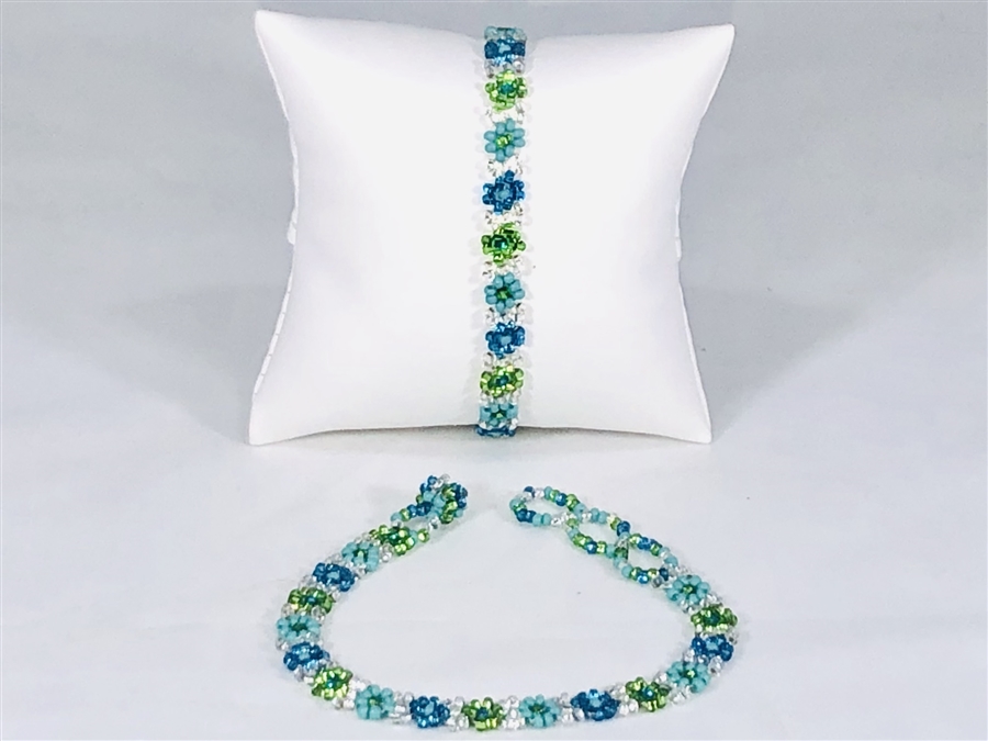 Bracelet - Flower Chain Turquoise/Lime/Silver