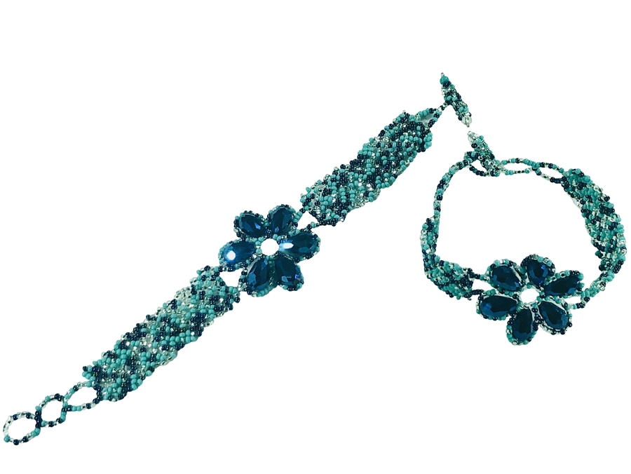 Bracelet - Crystal Petals, Blue, Silver, Turqouise