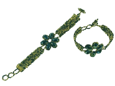 Bracelet - Crystal Petals Peacock Green & Gold
