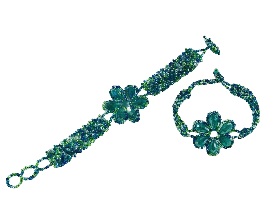 Bracelet - Crystal Petals Peacock Blue, Sliver, Lime