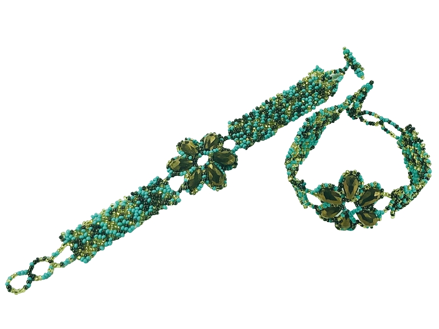Bracelet - Crystal Petals Peacock Blue, Sliver, Lime