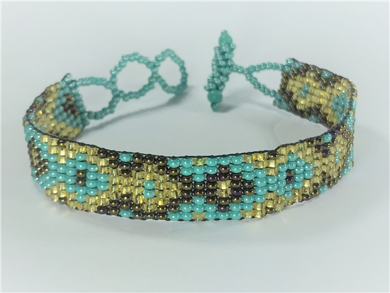 Friendship Bracelet, Aqua/Gold, Loom