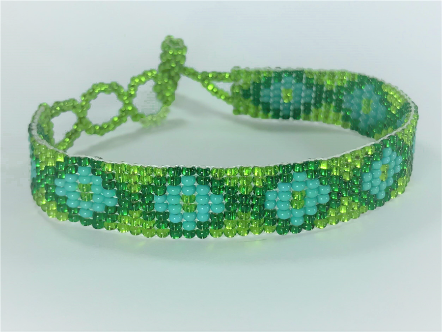 Friendship Bracelet, Lime/Aqua, Loom