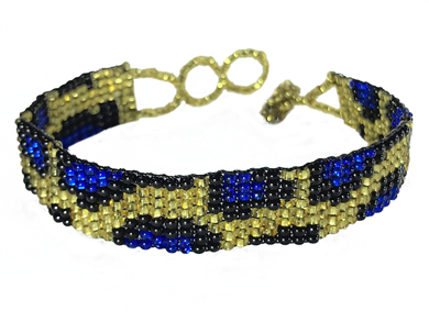 Friendship Bracelet, Blue/Gold, Leopard