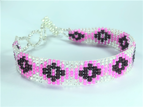 Friendship Bracelet, Pink/Silver, Loom