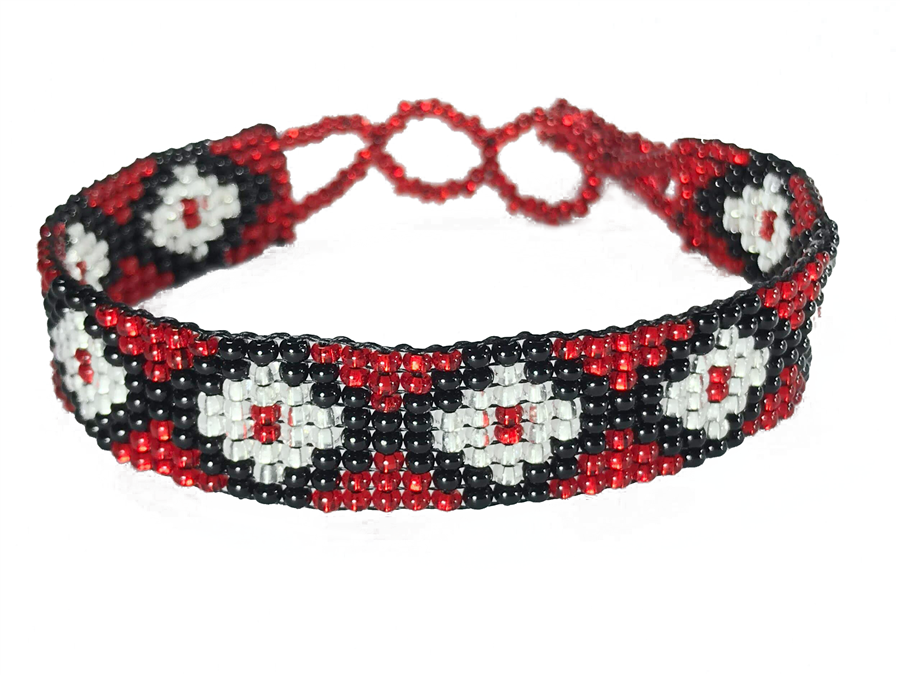 Friendship Bracelet, Red/Silver, Loom