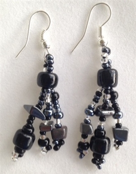 Earrings-  Dangle - Black, Hematite and Silver