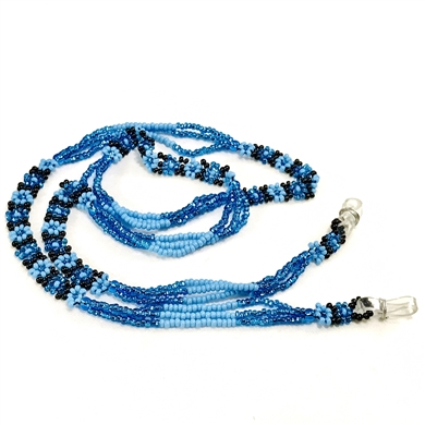 Sweet Reminder Eyeglass/Mask Lanyard - Blue, Turquoise, black Flowers with strands