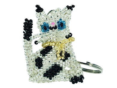 Keychain Charm - Cat - Silver with black spots