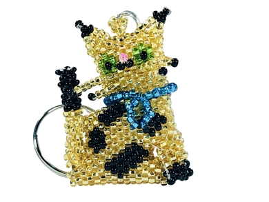 Keychain Charm - Cat - Gold w/ Black Spots