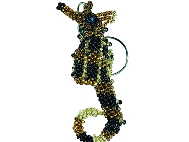 Keychain Charm - Seahorse Gold w Black Stripe