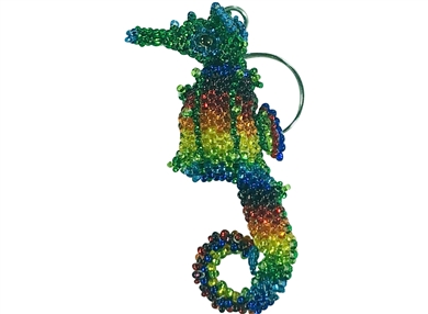 Keychain Charm - Seahorse Green Rainbow