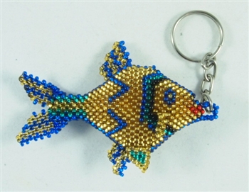Keychain Charm - Fish - Gold Blue