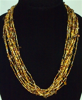 Necklace - 12 strands crystals and stones in Gold Copper