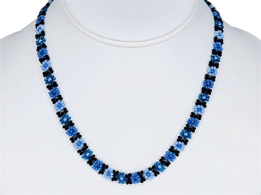 Necklace - Flower Chain Periwinkle Blue/Aqua/Black